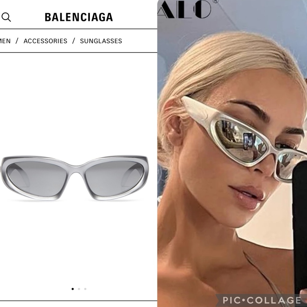 BALENCIAGA SWIFT OVAL SUNGLASSES IN SILVER as seen on Kim K